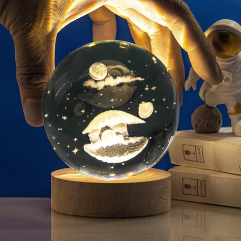 Esfera De Cristal Y Madera Con Luz Blanca-1