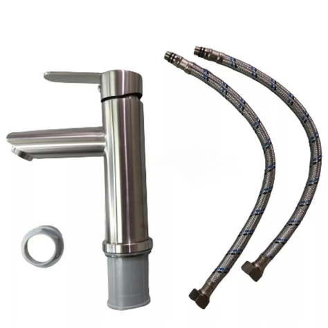 Llave Monomando Lavatorio Lavamanos Modern Plateado Cepillado-4