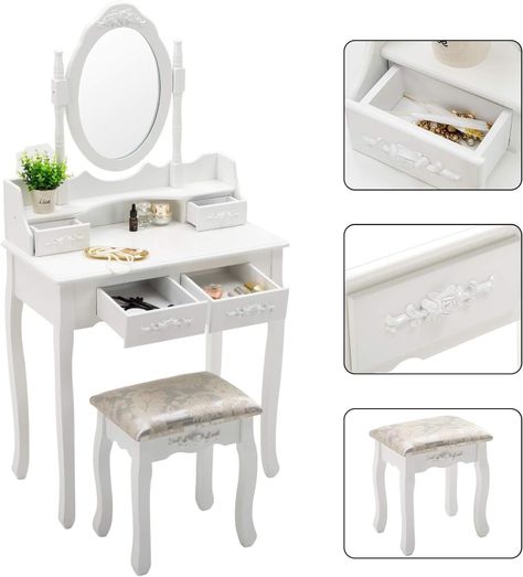 TOCADOR COMODA DE MAQUILLAJE MADERA BANCA + ESPEJO LORENZA-1