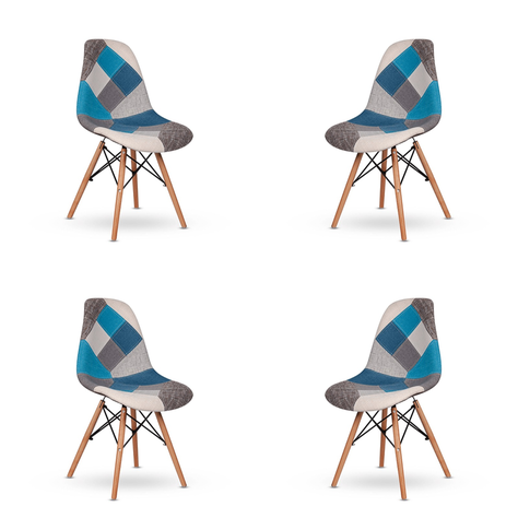 SET DE 4 SILLAS DE COMEDOR PATCHWORK CLASICA TURQUESA-0