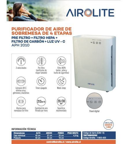 PURIFICADOR DE AIRE AIROLITE TORRE AP H2010-5