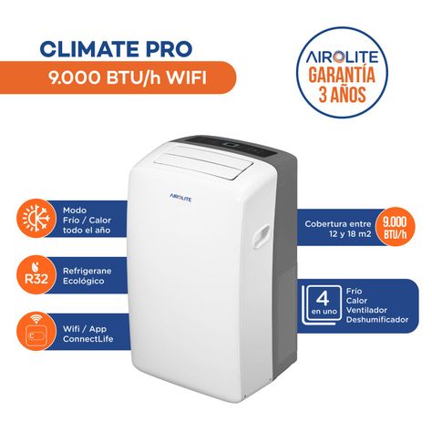 AIRE ACONDICIONADO PORTÁTIL AIROLITE CLIMATE PRO- 9000 BTU WIFI-1