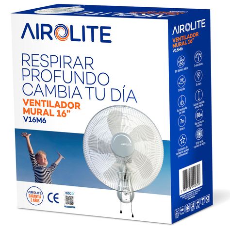 Ventilador Oscilante Mural 16  Con Piola V16m6 Airolite-5