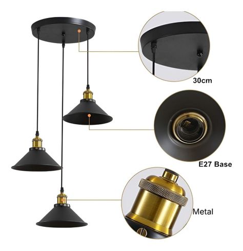 Lámpara Colgante Techo Industrial Ajustable 3 focos Jhn-1