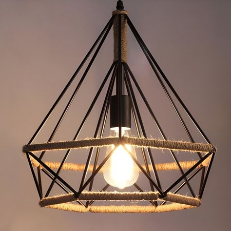 Lámpara Colgante Techo Diamante Decorativo Cuerda Metal Jhn-5