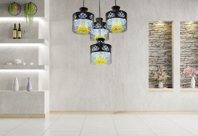 Lámpara Colgante Techo Vidrio 4 Luces Cambio Aleatorio Jhn-7