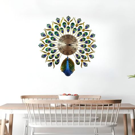 Reloj Pared Pavo Real Decorativo Hermoso Clásico Jhn-2