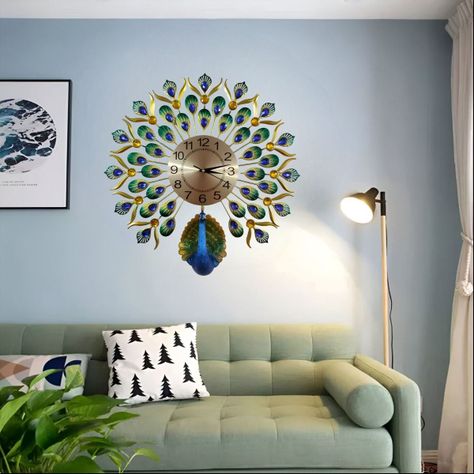 Reloj Pared Pavo Real Decorativo Hermoso Clásico Jhn-3