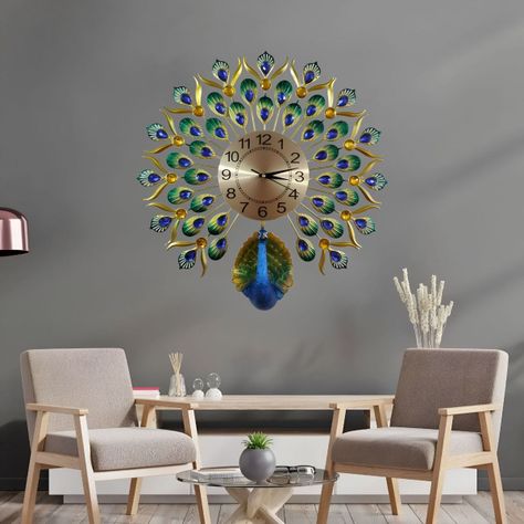Reloj Pared Pavo Real Decorativo Hermoso Clásico Jhn-5