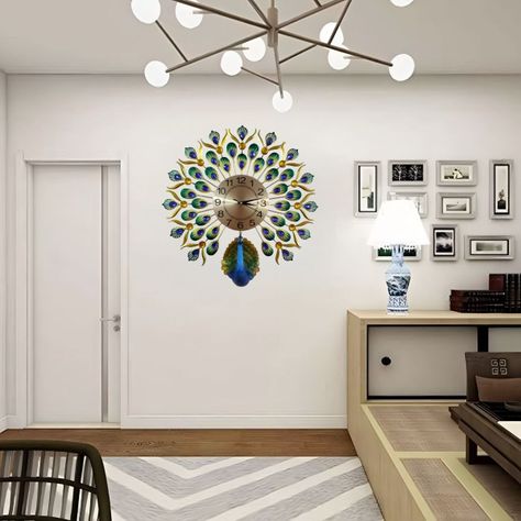 Reloj Pared Pavo Real Decorativo Hermoso Clásico Jhn-9