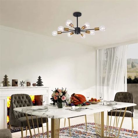 Lámpara Colgante Techo Araña 8 Luces Dorado Jhn-7