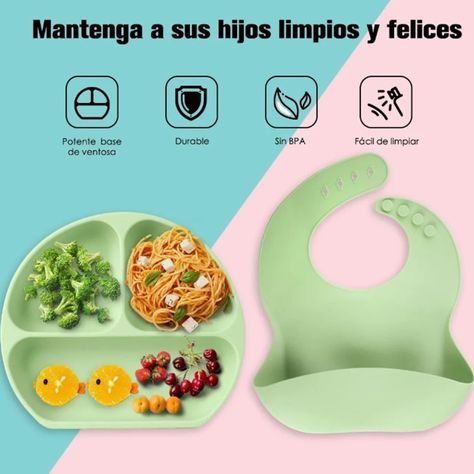 Set Vajilla Alimentación Bebe Platos Silicona Succión Rondon-2