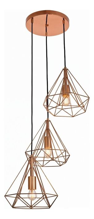 Lámpara Colgante Techo Triple Hierro Diamante Cobre 22cm Jhn-0