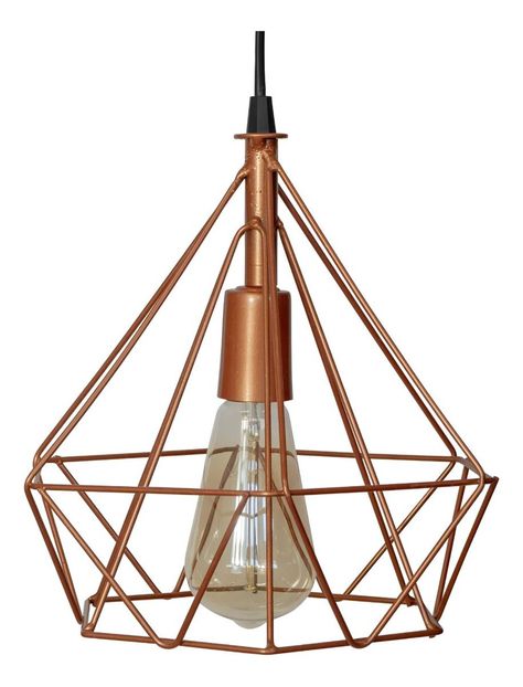 Lámpara Colgante Techo Triple Hierro Diamante Cobre 22cm Jhn-1