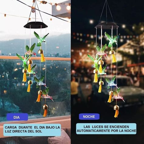 Lámpara Solar Carillón Viento Led Colibri Lau-0