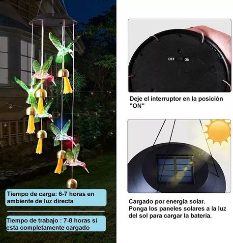 Lámpara Solar Carillón Viento Led Colibri Lau-5