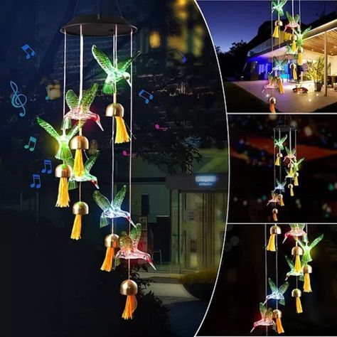 Lámpara Solar Carillón Viento Led Colibri Lau-6