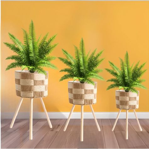 Set De 3 Maceteros Tejidos A Mano Jardín Decoración Jhn-2