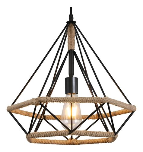 Lámpara Colgante Vintage Metal Industrial Cuerda Cáñamo Jhn-0