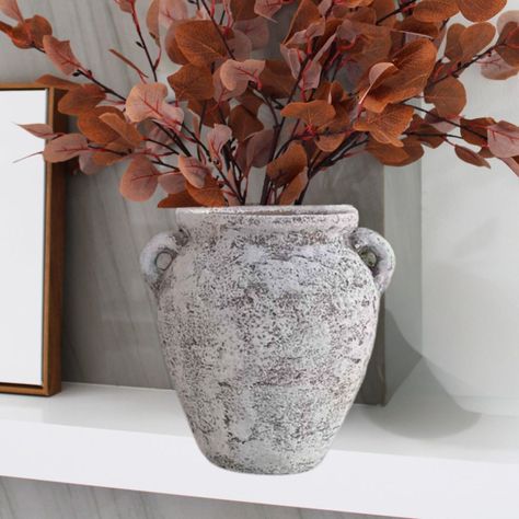 Florero Jarrón Vintage Terracota Textura Rústica 21cm Jhn-4
