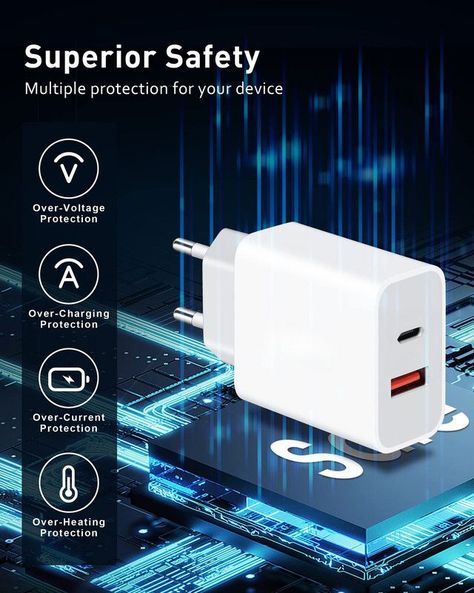 Set 2 Cargador Adaptador USB-A USB-C Carga Rapida Lau-2