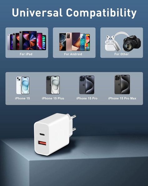 Set 2 Cargador Adaptador USB-A USB-C Carga Rapida Lau-4