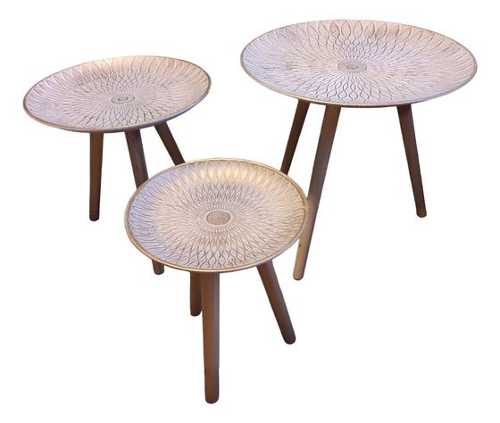 Set 3 Mesas Centro Nórdica Mandala Decorativa Redonda Jhn-0
