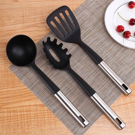 Set Utensilios 7 Piezas Cocina Mango Acero Inoxidable Plata-6