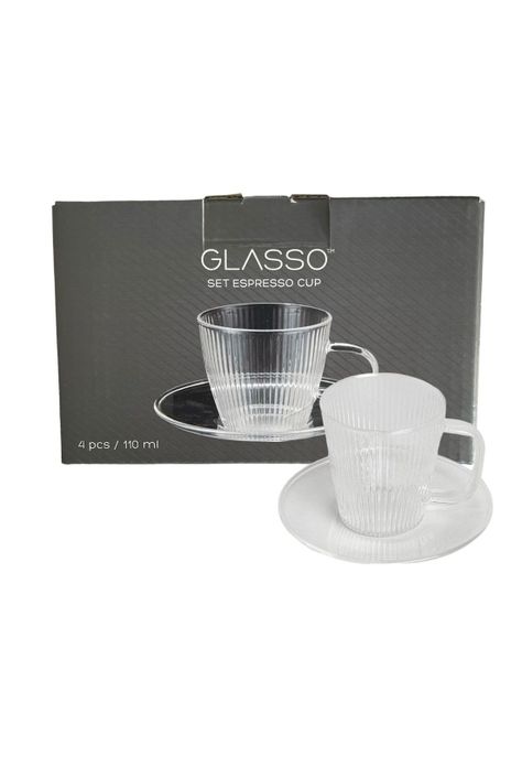 Set 4 Tazas Con Plato Espresso para Té o Café Glasso 110ml-0