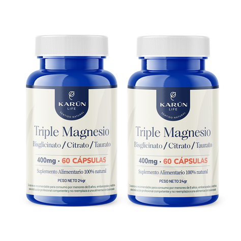 Pack Doble Triple Magnesio Bisglicinato, Citrato, Taurato 400mg 120cap Karun Life-0