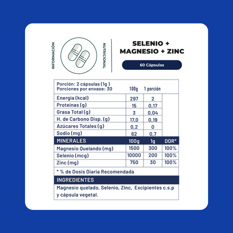 Selenio + Magnesio + Zinc 60 Cápsulas  Karun life-1