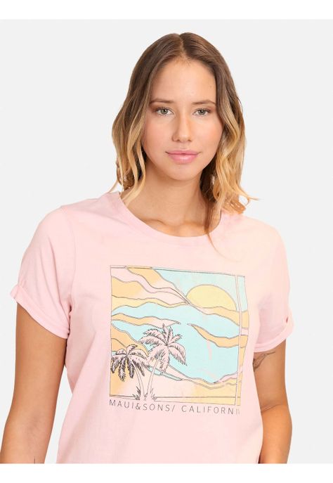 Polera MC California Summer Rosado Mujer Maui And Sons-3