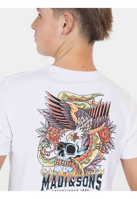 Polera MC Ravenous Raptor Blanco Infantil Maui And Sons-2