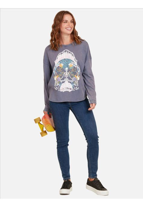 Polera Meditation Skull Mujer Azul Maui And Sons-3