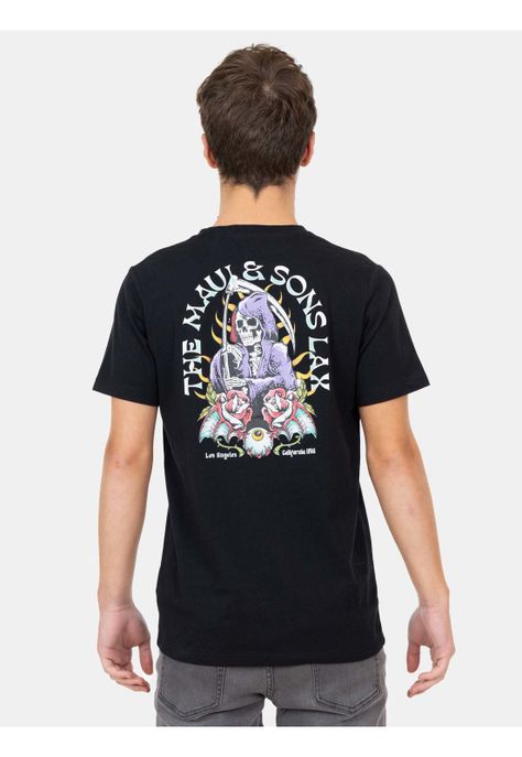 Polera MC Skull With Flowers Negro Infantil Maui And Sons-1