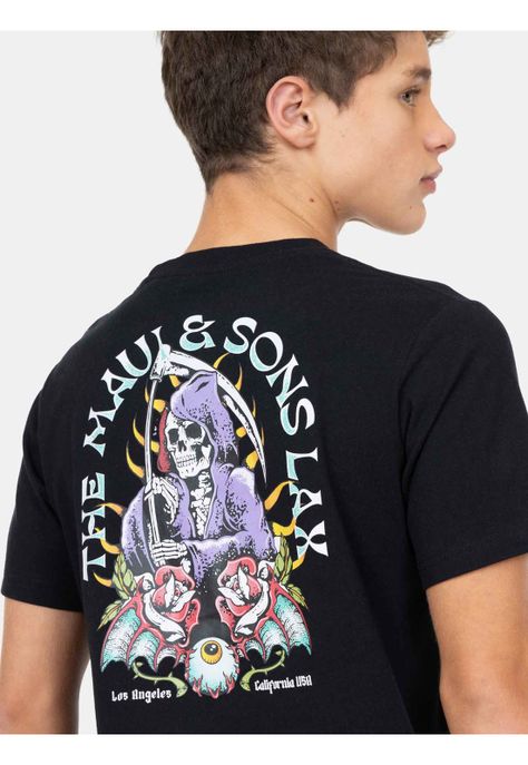 Polera MC Skull With Flowers Negro Infantil Maui And Sons-2