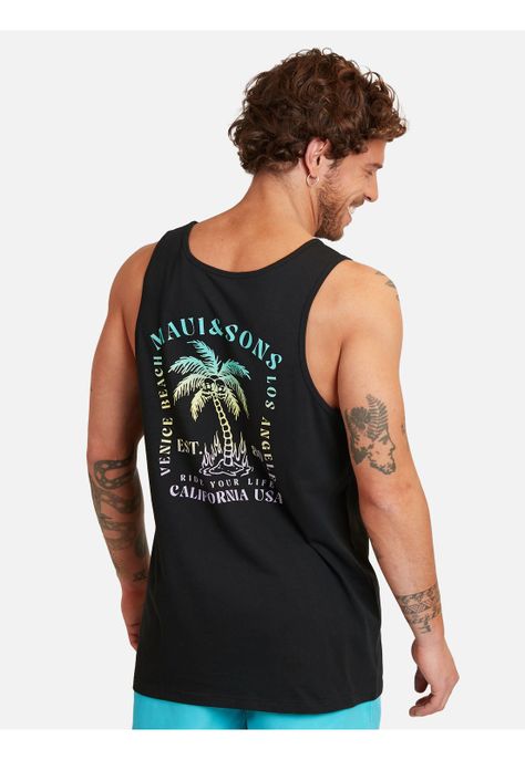 Polera Venice Beach Gradient Tanks Hombre Negro Maui And Sons-1