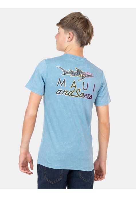 Polera MC Anml Shark Celeste Infantil Maui And Sons-1