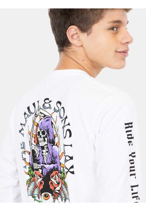 Polera ML Skull Blanco Infantil Maui And Sons-2