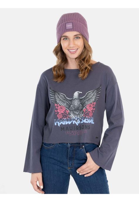 Polera Hawk'S Soul T-Shirt Gris Mujer Maui And Sons-0