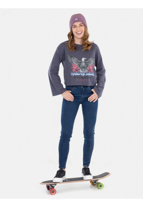 Polera Hawk'S Soul T-Shirt Gris Mujer Maui And Sons-3