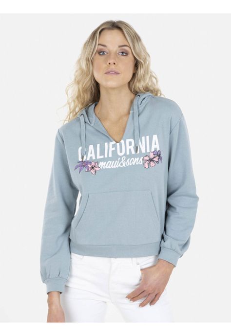 Poleron CALIFORNIA FLOWER HOODIE Mujer Celeste Maui and Sons-0