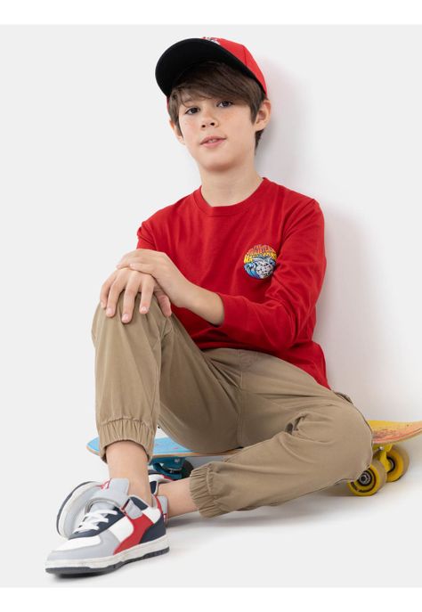 Polera ML Shark Slave Rojo Niño Maui And Sons-0