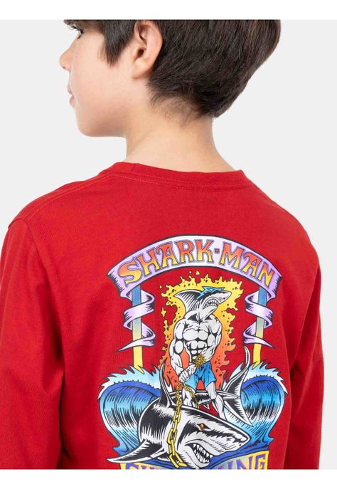 Polera ML Shark Slave Rojo Niño Maui And Sons-1