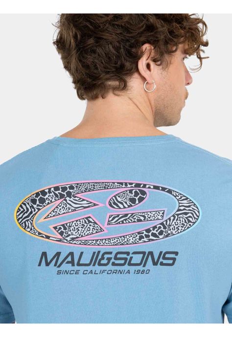 Polera MC Old School Beach Celeste Hombre Maui And Sons-3