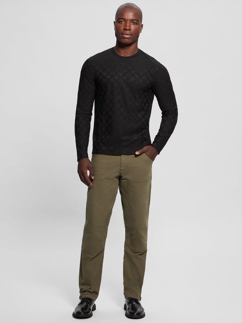 Polera Guess Hombre Ls Tonal Peony Jacquard Crew Negro-1