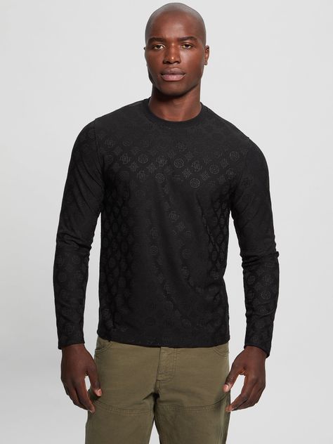 Polera Guess Hombre Ls Tonal Peony Jacquard Crew Negro-2