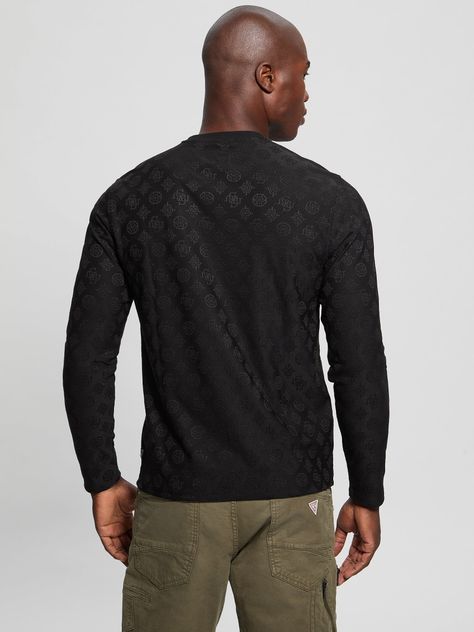 Polera Guess Hombre Ls Tonal Peony Jacquard Crew Negro-3