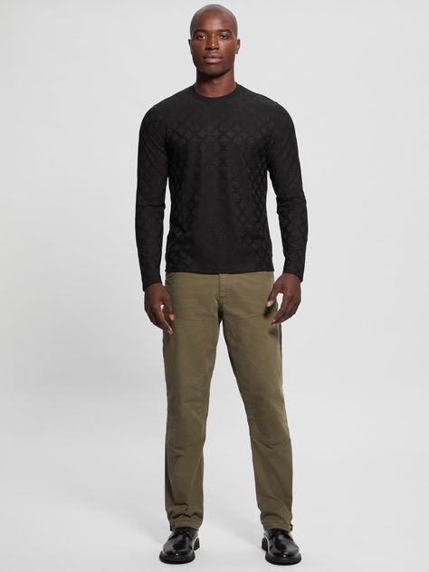 Polera Guess Hombre Ls Tonal Peony Jacquard Crew Negro-4