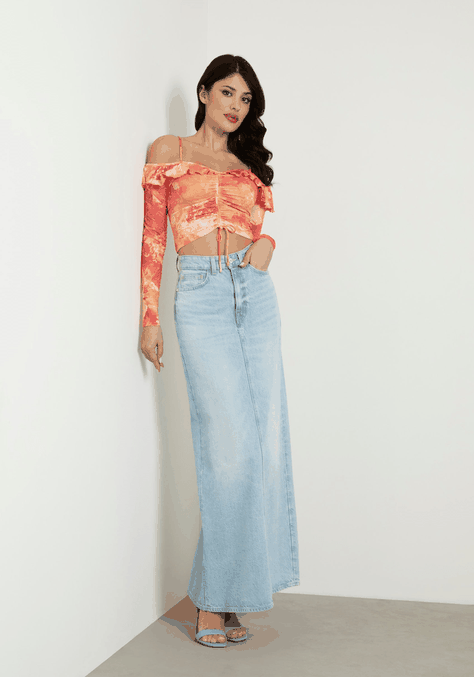 Top Guess Mujer L Soff Shldr Ruffle Shaina Top Naranjo-1